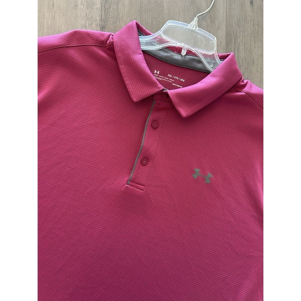 Under Armour Polo Shirt Mens XXL Magenta Casual Golf Stretch Logo Loose Tops